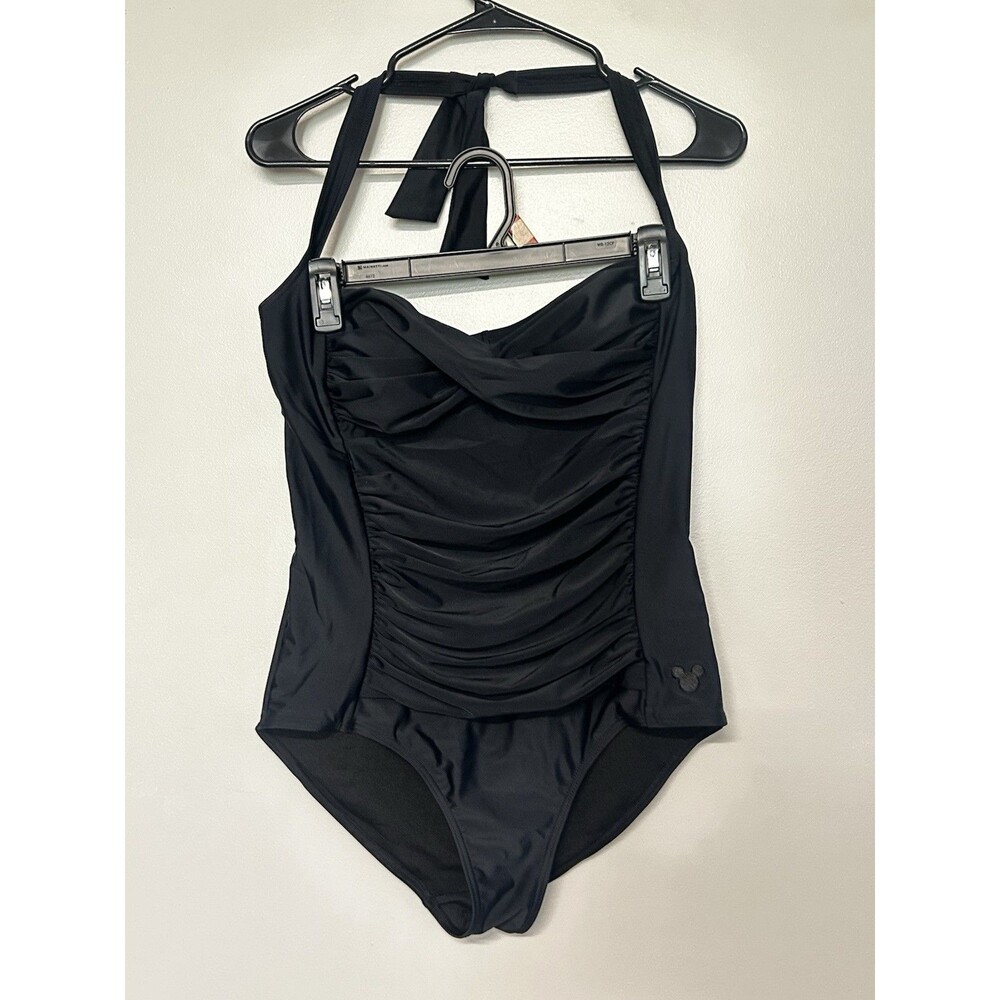 Disney Mickey Black Ruched One Piece Swimsuit Women’s Tummy Control Size M
